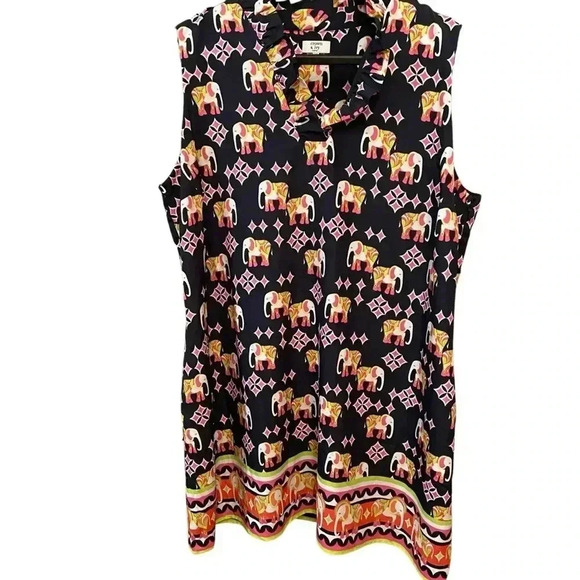 Crown & Ivy Elephant Print Sun Dress Size 20 Sleeveless Shift Summer Ruffle Navy - Picture 6 of 16